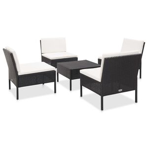vidaXL 5-r&eacute;szes fekete polyrattan kerti kanap&eacute;szett p&aacute;rn&aacute;kkal