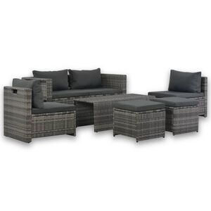 vidaXL 6-r&eacute;szes sz&uuml;rke polyrattan kerti b&uacute;torszett p&aacute;rn&aacute;kkal