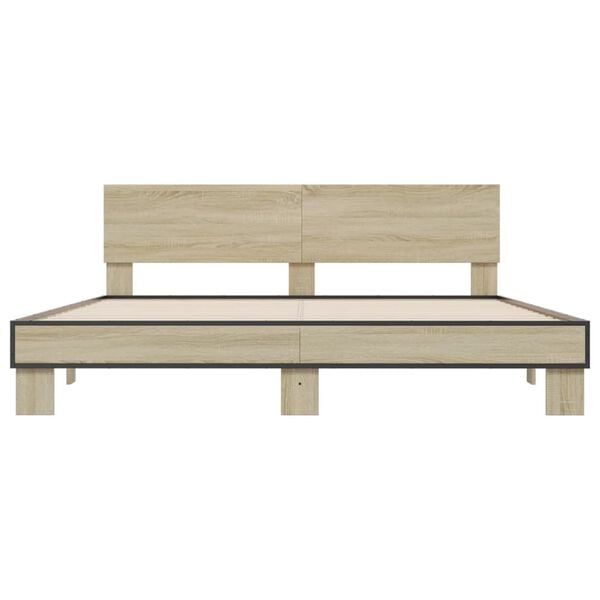 vidaXL sonoma t&ouml;lgysz&iacute;nű szerelt fa &eacute;s f&eacute;m &aacute;gykeret 200 x 200 cm