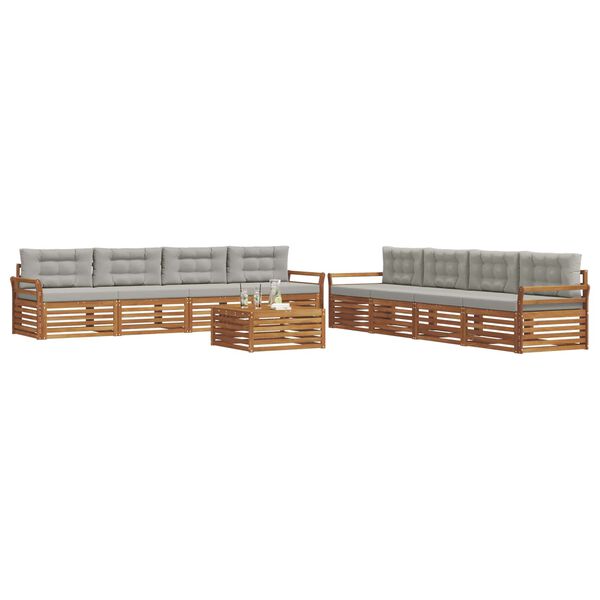 vidaXL K&uuml;lt&eacute;ri kanap&eacute; szett 9 pcs Term&eacute;szetes &eacute;s Vil&aacute;gossz&uuml;rke