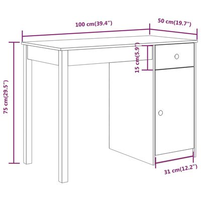 vidaXL tömör fenyőfa íróasztal szürke 100x50x75 cm