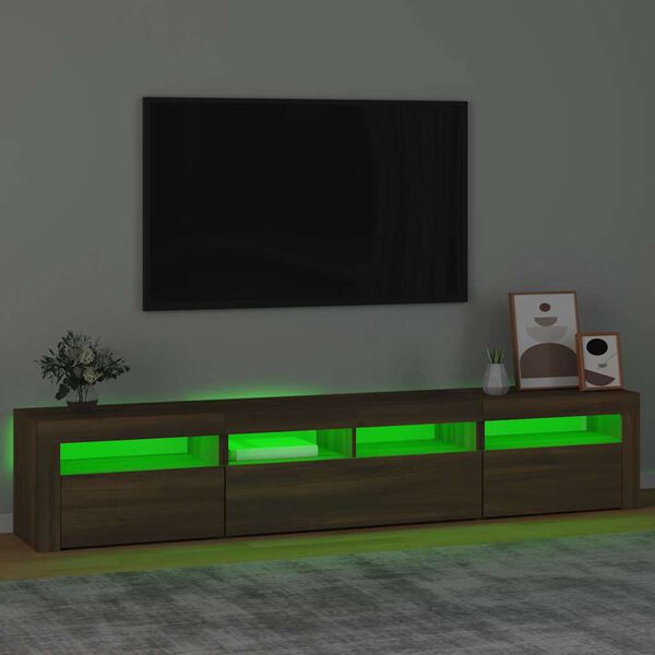 vidaXL barna t&ouml;lgy sz&iacute;nű TV-szekr&eacute;ny LED-l&aacute;mp&aacute;kkal 210x35x40 cm