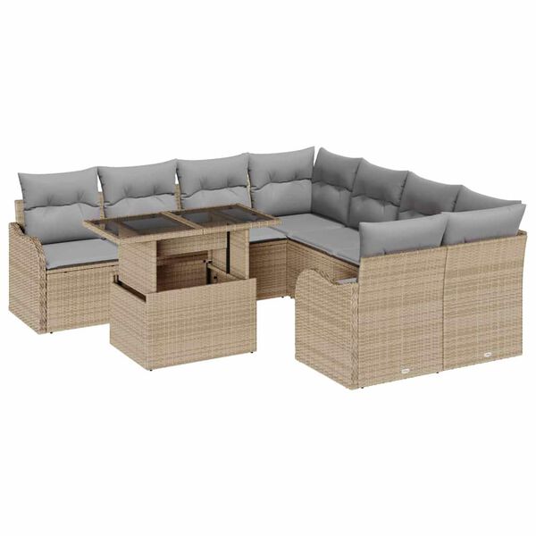 vidaXL Kerti Kanap&eacute; Szett p&aacute;rn&aacute;val p&aacute;rn&aacute;val 9 pcs B&eacute;zs Polyrattan