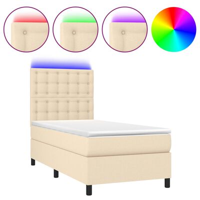 vidaXL krémszínű szövet rugós és LED-es ágy matraccal 100x200 cm