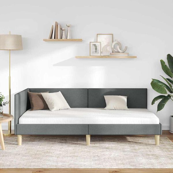 vidaXL Sarokágy keret fejtámlával Sötétszürke 100 cm x 200 cm Bársony