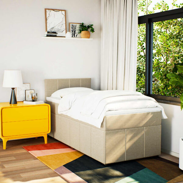 vidaXL kr&eacute;msz&iacute;nű sz&ouml;vet rug&oacute;s &aacute;gy matraccal 100 x 200 cm