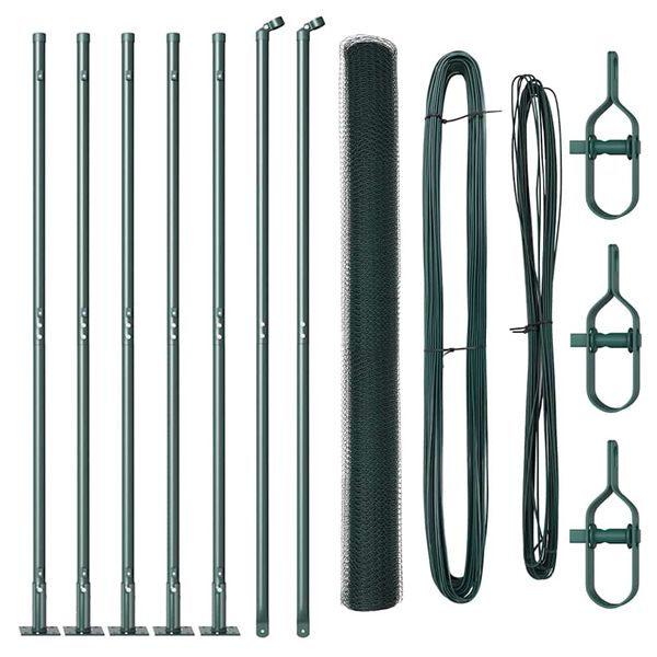 vidaXL Kerítés oszlopokkal Zöld 1.4 x 10 m PVC-bevonatos acél