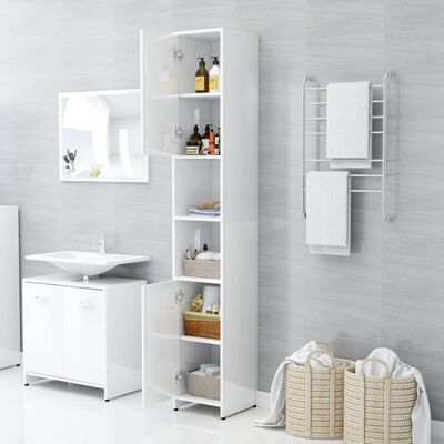 vidaXL magasfényű fehér forgácslap fürdőszobaszekrény 30x30x183,5 cm