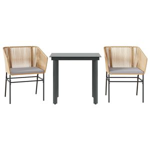 vidaXL 3 észes barna polyrattan üveg kerti étkezőgarnitúra párnával