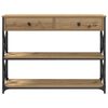 vidaXL Konzol Asztal fi&oacute;kkal polcokkal k&eacute;zműves t&ouml;lgy 100 x 28 x 75 cm