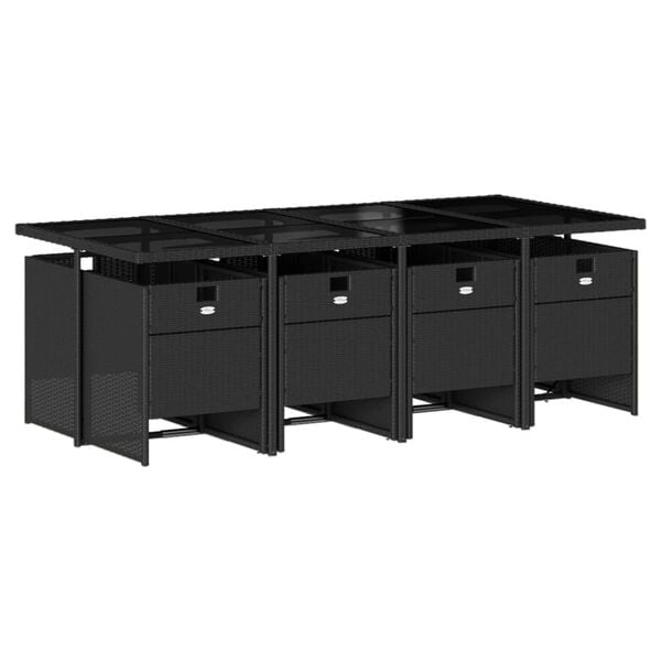 vidaXL 9 részes fekete polyrattan kerti étkezőgarnitúra párnákkal