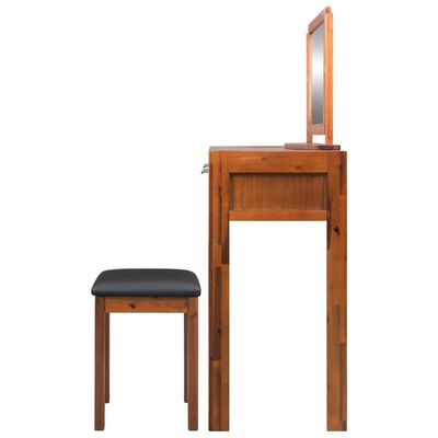 vidaXL tömör akácfa fésülködőasztal ülőkével és tükörrel