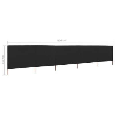 vidaXL fekete szövet 5-paneles szélfogó 600 x 80 cm
