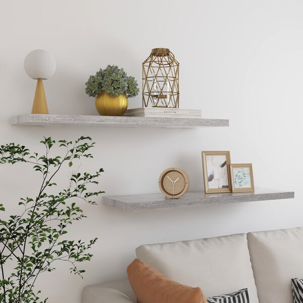 vidaXL 2 db betonszürke MDF lebegő fali polc 90 x 23,5 x 3,8 cm