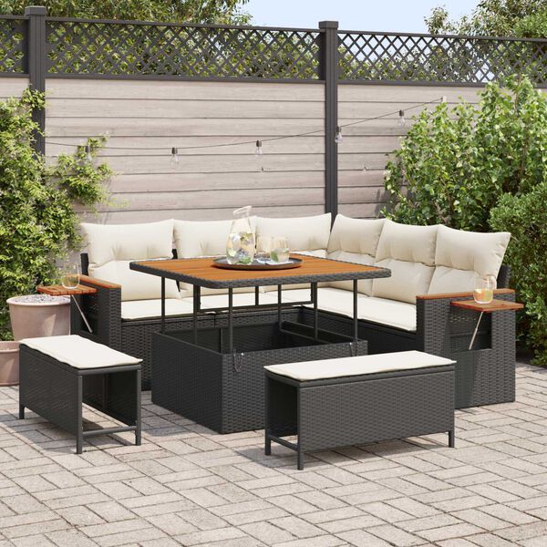 vidaXL Kerti Kanap&eacute; Szett p&aacute;rn&aacute;val 8 pcs Fekete &eacute;s Kr&eacute;m