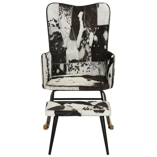 vidaXL fekete val&oacute;di bőr hintasz&eacute;k l&aacute;btart&oacute;val