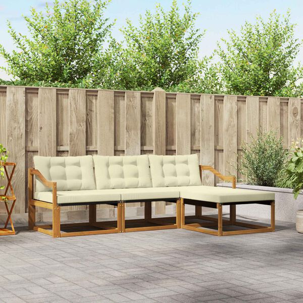 vidaXL K&uuml;lt&eacute;ri kanap&eacute; szett p&aacute;rn&aacute;val 4 pcs Term&eacute;szetes &eacute;s kr&eacute;msz&iacute;nű