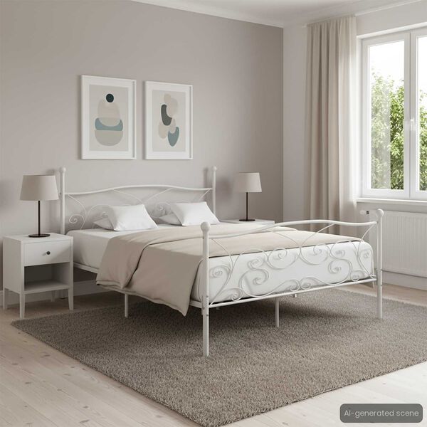 vidaXL fehér fém ágykeret lécezett ágyráccsal 200 x 200 cm