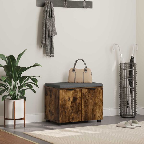 vidaXL Előt&eacute;r pad p&aacute;rn&aacute;val t&aacute;rol&oacute;val F&uuml;st&ouml;lt t&ouml;lgy 60 x 38 x 46 cm