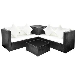vidaXL 4 r&eacute;szes fekete polyrattan kerti b&uacute;torszett p&aacute;rn&aacute;kkal