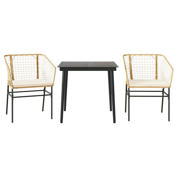 vidaXL 3 &eacute;szes barna polyrattan &uuml;veg kerti &eacute;tkezőgarnit&uacute;ra p&aacute;rn&aacute;val