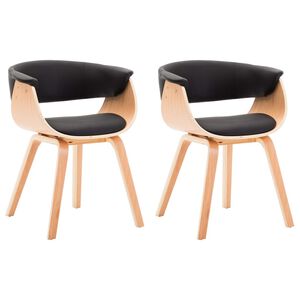 vidaXL 2 db fekete hajl&iacute;tott fa &eacute;s műbőr &eacute;tkezősz&eacute;k