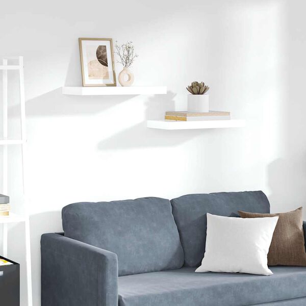 vidaXL 2 db magasf&eacute;nyű feh&eacute;r MDF lebegő fali polc 50 x 23 x 3,8 cm