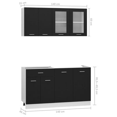 vidaXL 4 részes fekete forgácslap konyhai szekrénygarnitúra