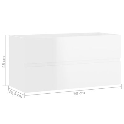 vidaXL magasfényű fehér forgácslap mosdószekrény 90 x 38,5 x 45 cm