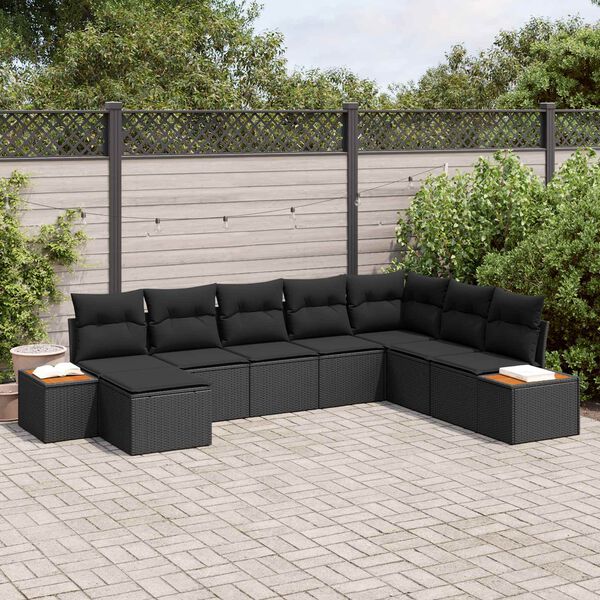 vidaXL Kerti Kanap&eacute; Szett p&aacute;rn&aacute;val t&aacute;rol&oacute;val 9 pcs Fekete Polyrattan