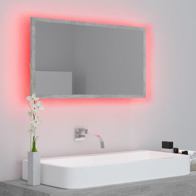 vidaXL betonszürke akril LED-es fürdőszobatükör 80x8,5x37 cm