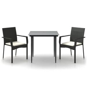 vidaXL 3 r&eacute;szes fekete polyrattan kerti &eacute;tkezőgarnit&uacute;ra p&aacute;rn&aacute;kkal