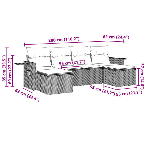 vidaXL 6 r&eacute;szes vil&aacute;gossz&uuml;rke polyrattan kerti &uuml;lőgarnit&uacute;ra p&aacute;rn&aacute;kkal