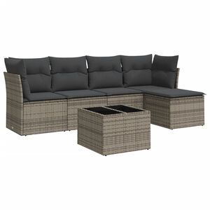 vidaXL 6 r&eacute;szes sz&uuml;rke polyrattan kerti &uuml;lőgarnit&uacute;ra p&aacute;rn&aacute;kkal