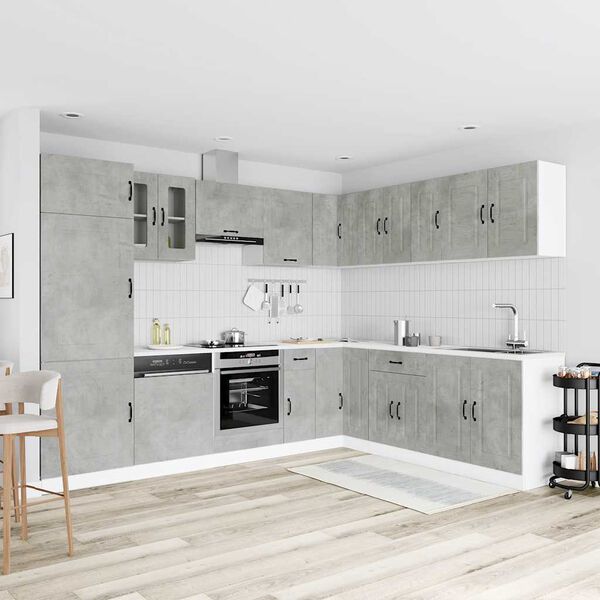 vidaXL 14 r&eacute;szes konyhai szekr&eacute;ny szett Kalmar betonsz&uuml;rke műszaki fa