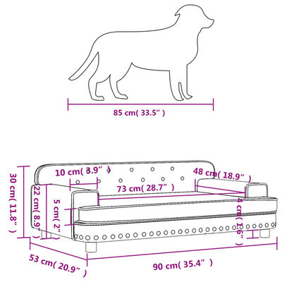 vidaXL fekete bársony kutyaágy 90 x 53 x 30 cm