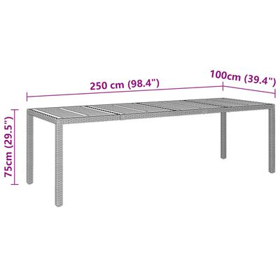vidaXL szürke polyrattan és tömör akácfa kerti asztal 250x100x75 cm