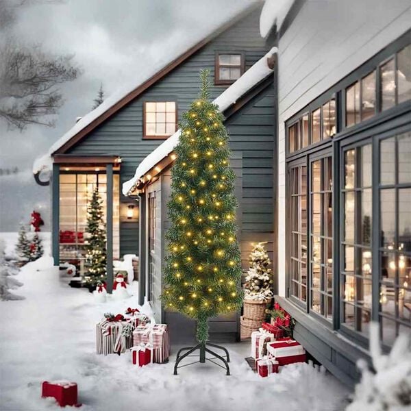 vidaXL Mű kar&aacute;csonyfa 300 LED-del Z&ouml;ld 240 cm PVC, ac&eacute;l &eacute;s műanyag