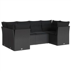 vidaXL 6 r&eacute;szes fekete polyrattan kerti &uuml;lőgarnit&uacute;ra p&aacute;rn&aacute;kkal