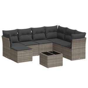 vidaXL 8 r&eacute;szes sz&uuml;rke polyrattan kerti &uuml;lőgarnit&uacute;ra p&aacute;rn&aacute;kkal