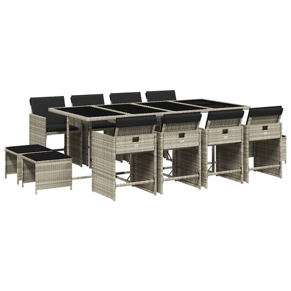 vidaXL 13 r&eacute;szes sz&uuml;rke polyrattan kerti &eacute;tkezőgarnit&uacute;ra p&aacute;rn&aacute;kkal