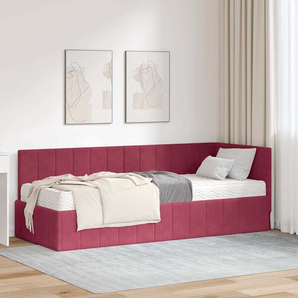 vidaXL Sarok Ágykeret Matraccal matracmal 2 pcs Zöld Bársony