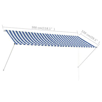 vidaXL feltekerhető kék és fehér napellenző 300 x 150 cm