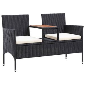 vidaXL 2 szem&eacute;lyes fekete polyrattan kerti pad te&aacute;z&oacute;asztallal 143 cm