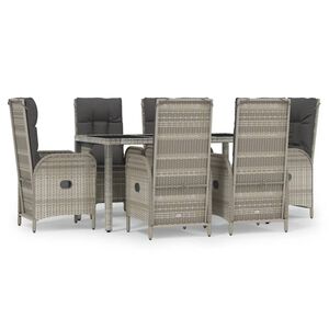 vidaXL 7 r&eacute;szes sz&uuml;rke polyrattan kerti &eacute;tkezőgarnit&uacute;ra p&aacute;rn&aacute;val