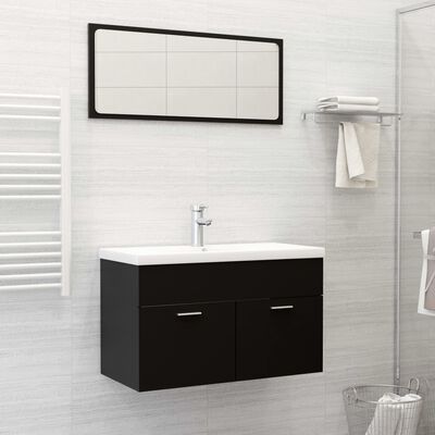 vidaXL 2 részes fekete szerelt fa fürdőszobai bútorszett