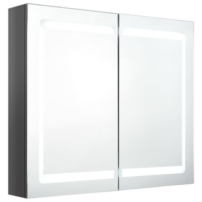 vidaXL fényes szürke LED-es tükrös fürdőszobaszekrény 80 x 12 x 68 cm