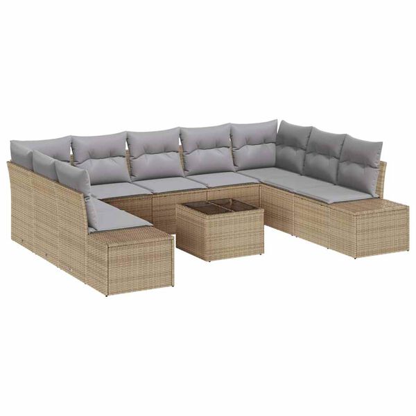 vidaXL Kerti Kanap&eacute; Szett 9 pcs Beige &eacute;s Vil&aacute;gossz&uuml;rke Polyrattan