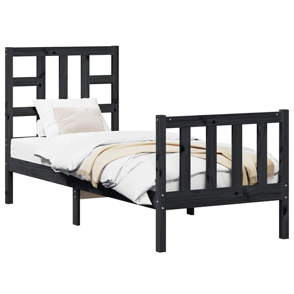 vidaXL fekete t&ouml;m&ouml;r fa &aacute;gykeret fejt&aacute;ml&aacute;val Small Single