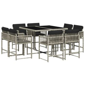 vidaXL 9r&eacute;szes vil&aacute;gossz&uuml;rke polyrattan kerti &eacute;tkezőgarnit&uacute;ra p&aacute;rn&aacute;val